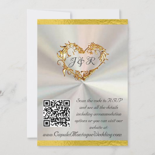 Duiven, harten & lint, QR-code - Wit/Goud Kaart (Achterkant)