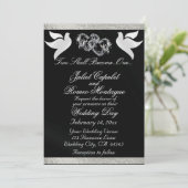 Duiven, harten & lint, QR-code - Zwart/Zilver Kaart (Staand voorkant)