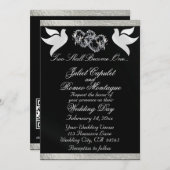 Duiven, harten & lint, QR-code - Zwart/Zilver Kaart (Voorkant / Achterkant)