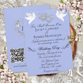 Duiven, Harten, QR Code - Blauwe Parel/Zilver Kaart