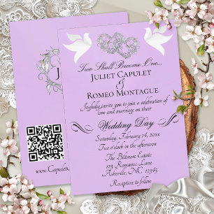 Duiven, Harten, QR Code - Lavendel Parel/Zilver Kaart