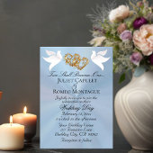 Duiven, Harten, QR Code - Pastel Blauw/Goud Kaart