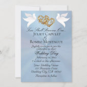 Duiven, Harten, QR Code - Pastel Blauw/Goud Kaart (Voorkant)