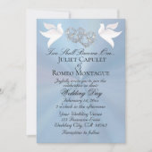 Duiven, Harten, QR Code - Pastel Blauw/Zilver Kaart (Voorkant)