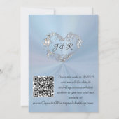 Duiven, Harten, QR Code - Pastel Blauw/Zilver Kaart (Achterkant)