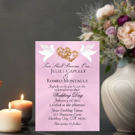 Duiven, Harten, QR Code - Pastel Roze/Goud Kaart