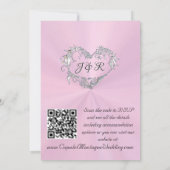Duiven, Harten, QR Code - Pastel Roze/Zilver Kaart (Achterkant)