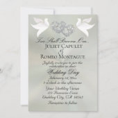 Duiven, Harten, QR Code - Pastel Salie/Zilver Kaart (Voorkant)