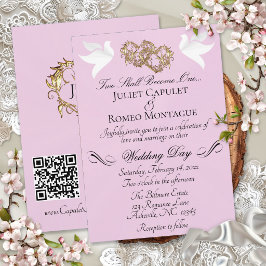 Duiven, Harten, QR Code - Roze Parel/Goud Kaart
