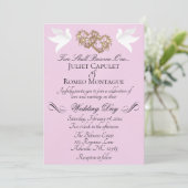 Duiven, Harten, QR Code - Roze Parel/Goud Kaart (Staand voorkant)