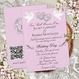 Duiven, Harten, QR Code - Roze Parel/Zilver Kaart