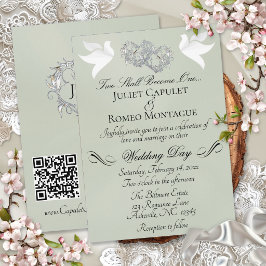 Duiven, Harten, QR Code - Sage Parel/Zilver Kaart