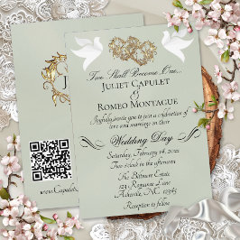 Duiven, Harten, QR-code - Salie Parel/Goud Kaart