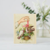 duiven in een paasmand met rode strik briefkaart (Staand voorkant)