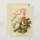 duiven in een paasmand met rode strik briefkaart (Voorkant / Achterkant)