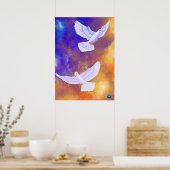 Duiven in schemering | Levendige kleurrijke Poster (Keuken)