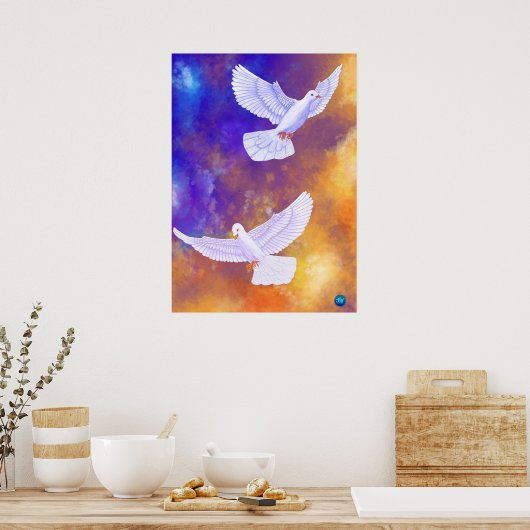 Duiven in schemering | Levendige kleurrijke Poster (Keuken)