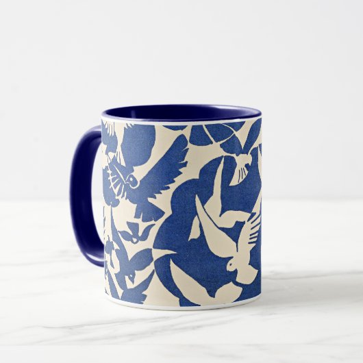 Duiven in wit en blauw mok (Voorkant links)
