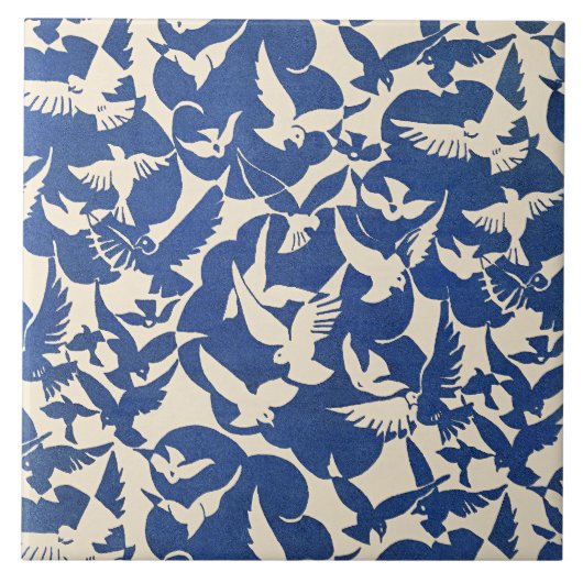 Duiven in wit en blauw tegeltje (Voorkant)