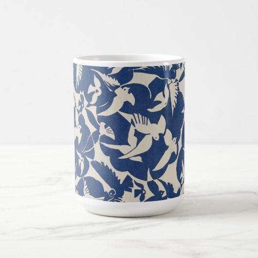 Duiven in wit en blauw  vogelontwerp koffiemok (Center)