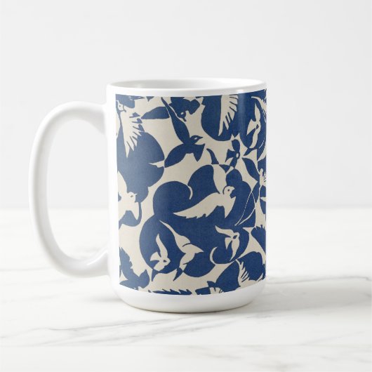 Duiven in wit en blauw  vogelontwerp koffiemok (Links)