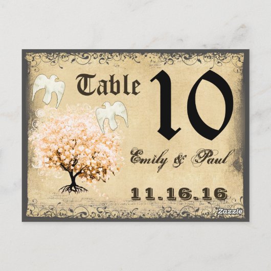 Duiven Koraal Hart Blad Boom Tafel Nummerkaart Briefkaart (Achterkant)