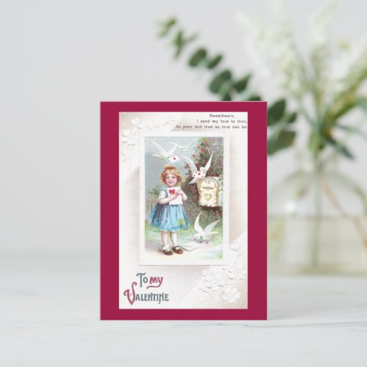 Duiven, Mailbox & Meisje  Valentijn Feestdagenkaart (Staand voorkant)