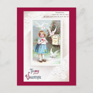 Duiven, Mailbox & Meisje  Valentijn Feestdagenkaart