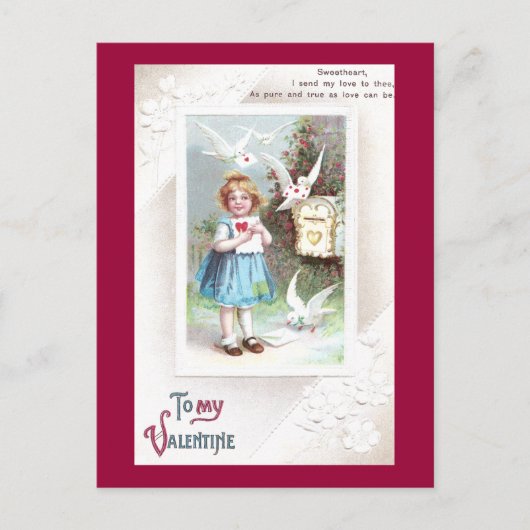 Duiven, Mailbox & Meisje  Valentijn Feestdagenkaart (Voorkant)