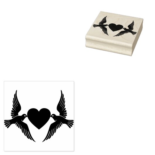 Duiven met hart rubberstempel (Gestempeld)