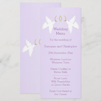 Duiven Ontwerp Lila Gekleurde Bruiloft Menu