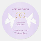 Duiven Ontwerp Lila Gekleurde Bruiloft Ronde Sticker (Voorkant)