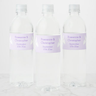 Duiven Ontwerp Lila Gekleurde Bruiloft Waterfles Etiket