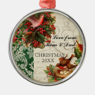  duiven, Robins n Holly Christmas Ornament