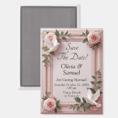 Duiven & Roze Rozen 3D Effect, Save The Date Magneet (Voorkant / Achterkant)