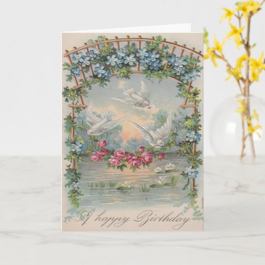  Duiven & Rozen Verjaardag Kaart (Gele Bloem)