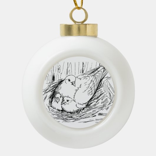 duivenfamilie keramische bal ornament (Voorkant)