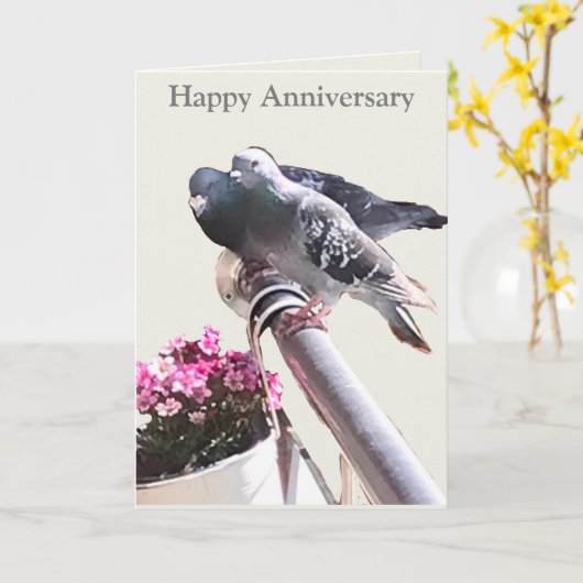 Duivenpaar en bloemen bewerkbare jubileum Kaart (Gele Bloem)