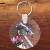 Duivenpaar en Roze Bloemen Sleutelhanger (Voorkant)