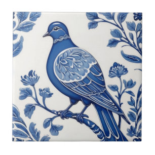 Duivenvogel Delfts Blauw en Wit Bloemduif Tegeltje