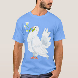 duivenvogel met bloemen in beak t-shirt