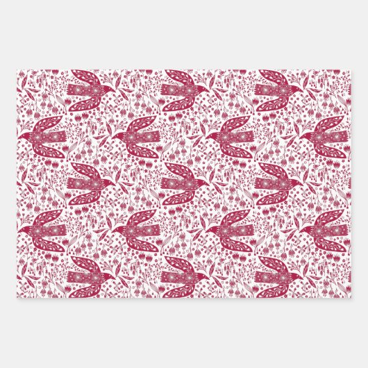 Duivenvogel rood en wit feestelijk inpakpapier vel (Voorkant)