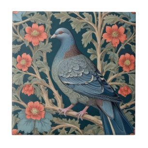 Duivenvogel William Morris stijl Left Red Flowers Tegeltje