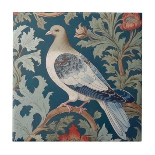 Duivenvogel William Morris stijl Links tegenover Tegeltje (Voorkant)