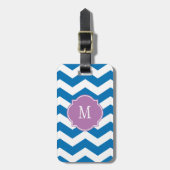 Duizelend blauw en wit Chevron Monogram Bagagelabe Bagagelabel (Voorkant verticaal)
