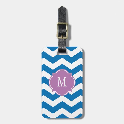 Duizelend blauw en wit Chevron Monogram Bagagelabe Bagagelabel (Voorkant verticaal)