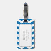 Duizelend blauw en wit Chevron Monogram Bagagelabe Bagagelabel (Achterkant verticaal)