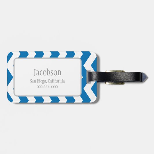 Duizelend blauw en wit Chevron Monogram Bagagelabe Bagagelabel (Achterkant horizontaal)