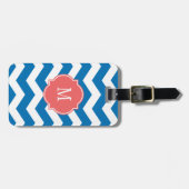 Duizelend blauw en wit Chevron Monogram Bagagelabe Bagagelabel (Voorkant horizontaal)