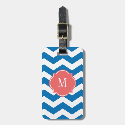 Duizelend blauw en wit Chevron Monogram Bagagelabe Bagagelabel (Voorkant verticaal)
